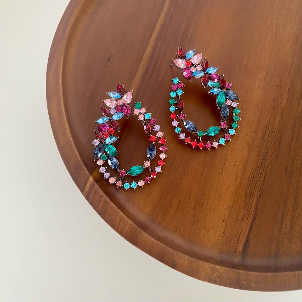 Beautiful Colorful Blue Purple Pink Green Crystal Jeweled Earrings